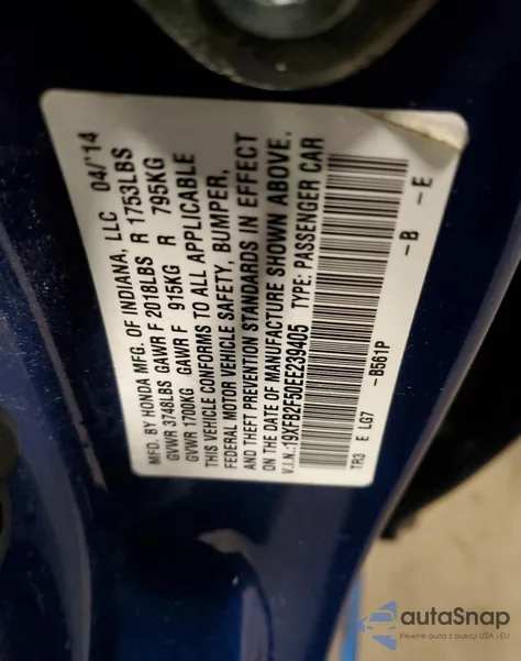 2014 Honda Civic Lx from USA, damaged, VIN 19XFB2F50EE239405